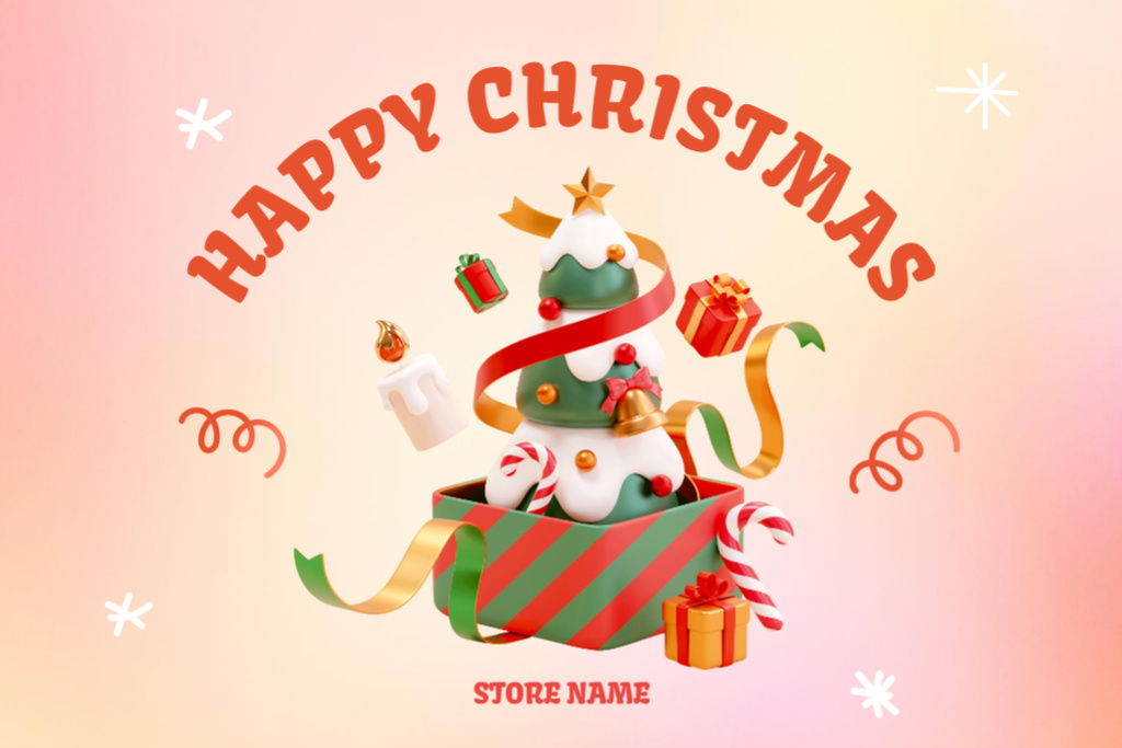 Happy Christmas with Festive Tree Postcard 4x6in Design Template