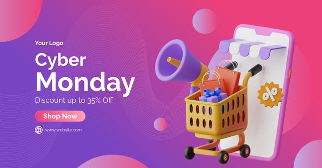 Cyber Monday Purchases in Shopping Cart Facebook AD Design Template