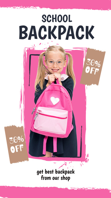 Discount on Backpacks with Little Pretty Schoolgirl Instagram Story Design Template