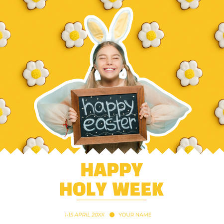 Template di design Happy Easter Wishes with Cute Child Wearing Bunny Ears Instagram