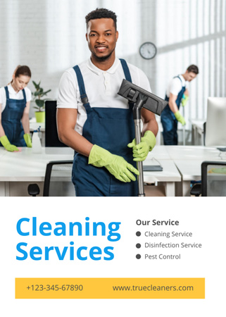 Cleaning Services Offer with Man with Vacuum Cleaner Flayer Design Template