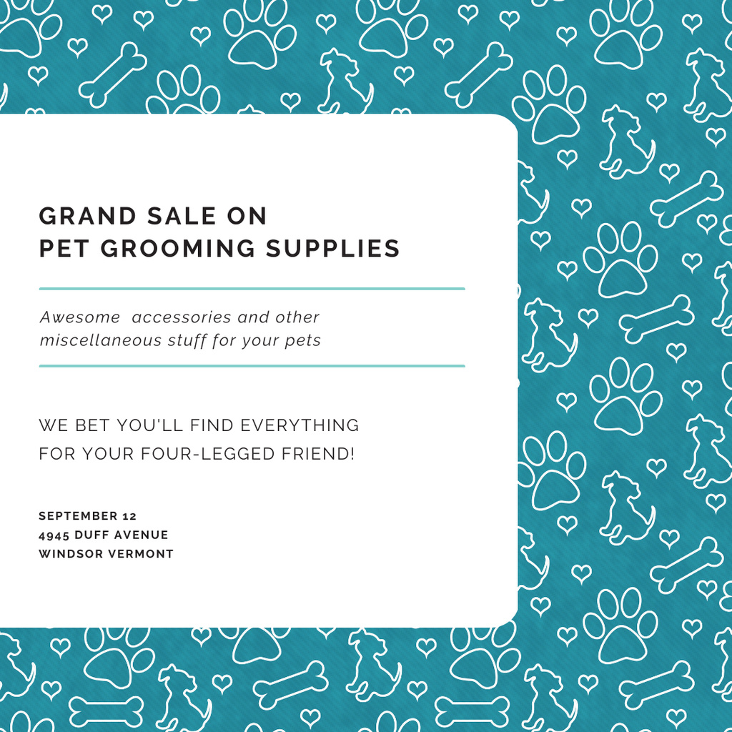 Grand Sale of Pet Grooming Supplies Instagramデザインテンプレート