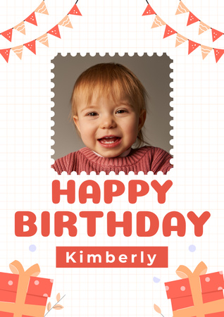 Hyvää syntymäpäivää Pieni tyttö lahjojen kanssa Poster Design Template