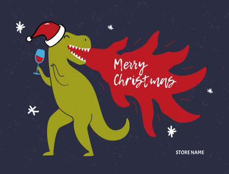 Template di design Saluti natalizi con dinosauro in Santa Hat Postcard 4.2x5.5in