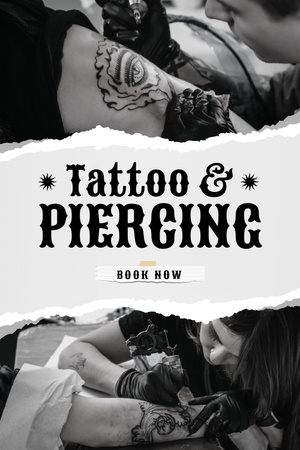 Designvorlage Tattoo- und Piercing-Angebot von professionellen Künstlern für Pinterest