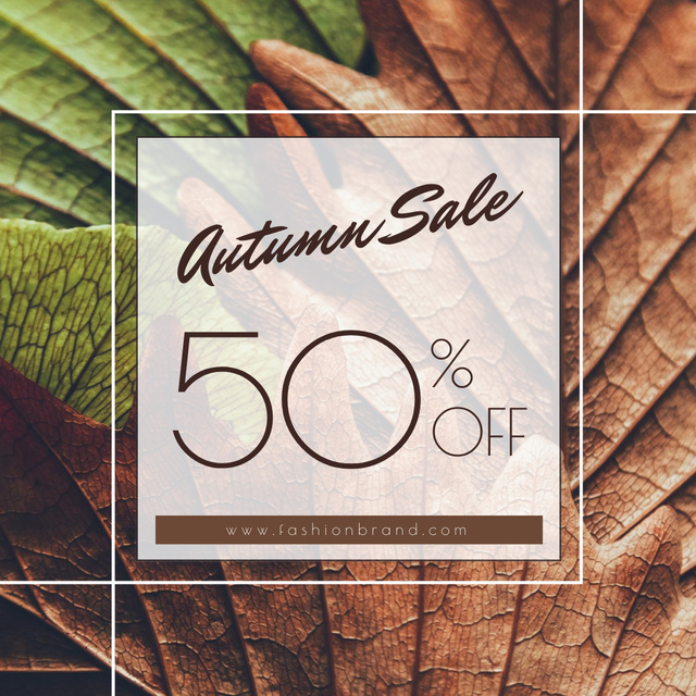 Fall Sale Anouncement with Autumn Leaves Instagram Design Template