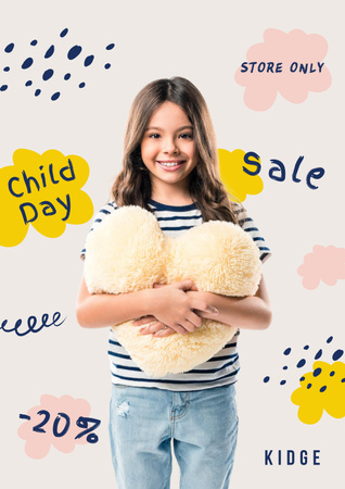 Children's Day with Cute Girl with Heart Poster Tasarım Şablonu
