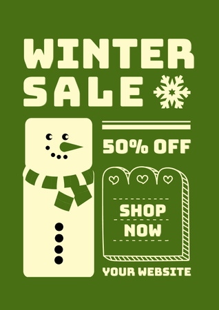 Promoção de Inverno Desenho Animado Verde Poster Modelo de Design