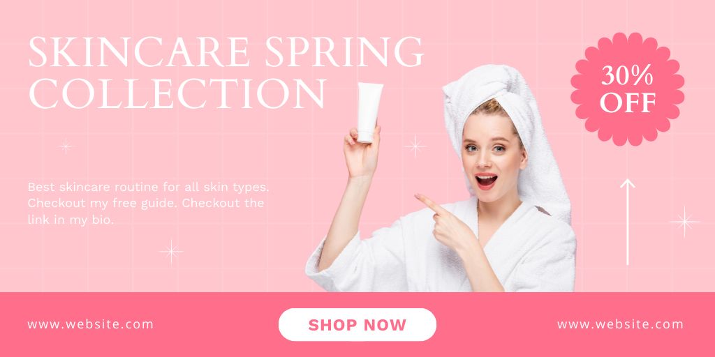 Announcement of Sale of Spring Collection of Skin Care Cosmetics in Pink Twitter Šablona návrhu