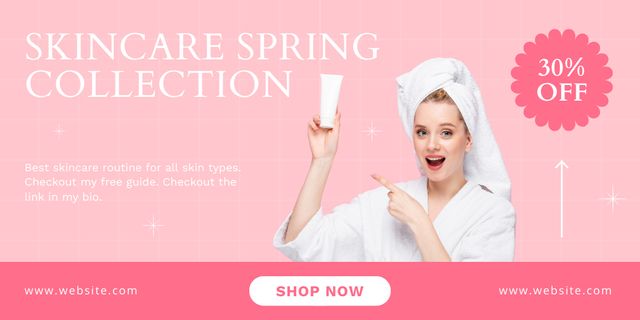 Designvorlage Announcement of Sale of Spring Collection of Skin Care Cosmetics in Pink für Twitter