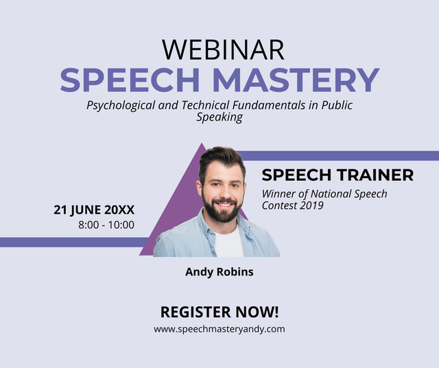 Modèle de visuel Speech Mastery Webinar Announcement - Facebook 1430x1200px