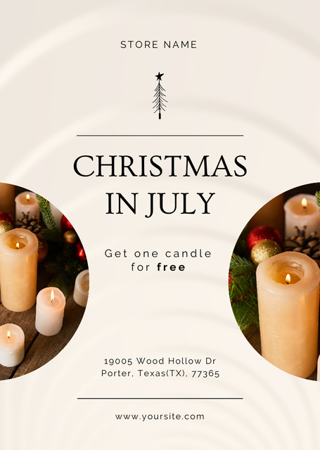 Christmas In July Celebration And Candles Offer Postcard A6 Vertical Design Template