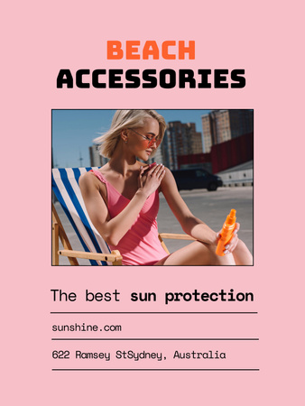 Beach Accessories Sale Ad Poster US Design Template