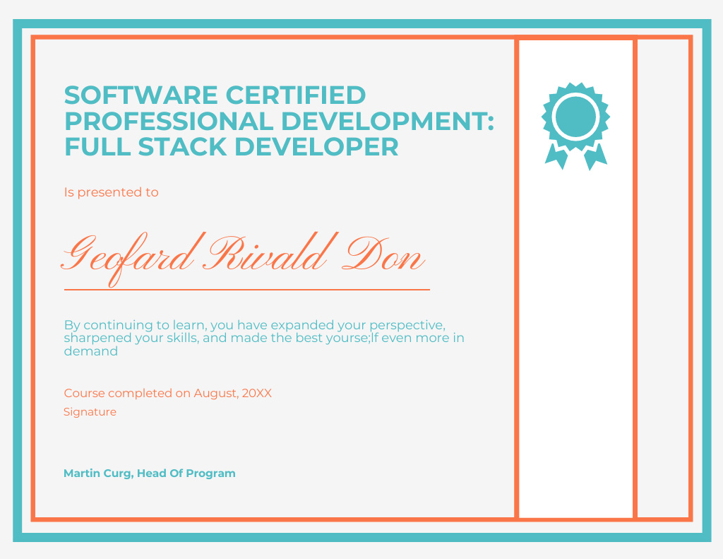 Award for Professional Software Developer Certificate Design Template