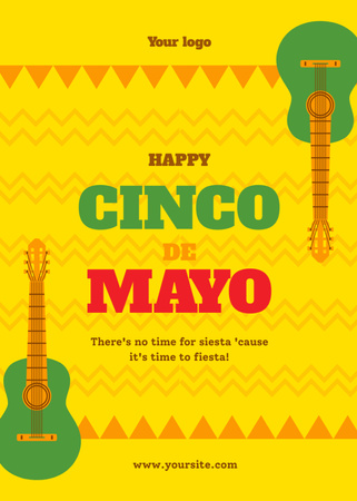 Plantilla de diseño de Saludo del Cinco de Mayo con ilustración de guitarra Postcard 5x7in Vertical 