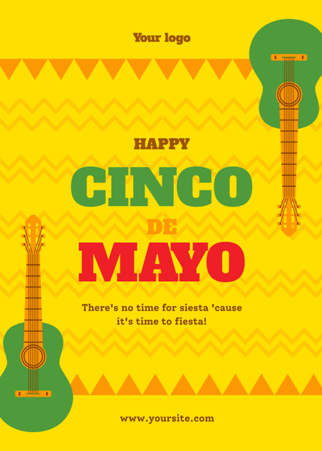 Cinco de Mayo Greeting with Guitar Illustration Postcard 5x7in Vertical tervezősablon