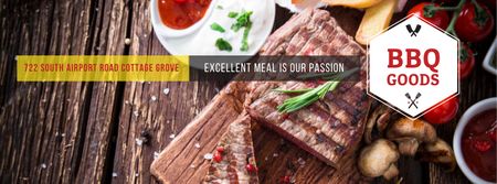 Ontwerpsjabloon van Facebook cover van BBQ Food Offer with Grilled Meat
