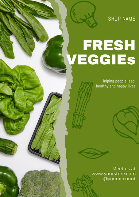 Designvorlage Green Veggies With Illustration für Poster