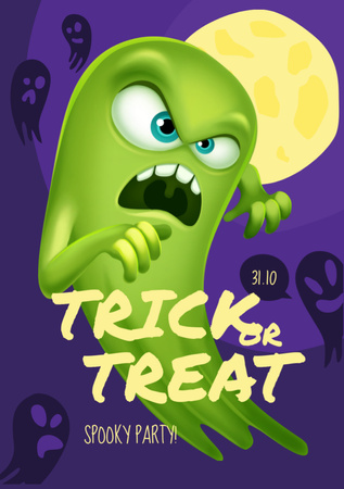 Halloween Spooky Party with Scary Ghost Flyer A7 Design Template