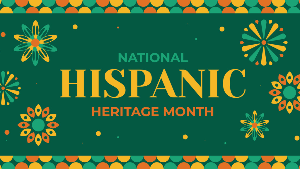 National Hispanic Heritage Month With Flowers Pattern In Green Zoom Background Modelo de Design