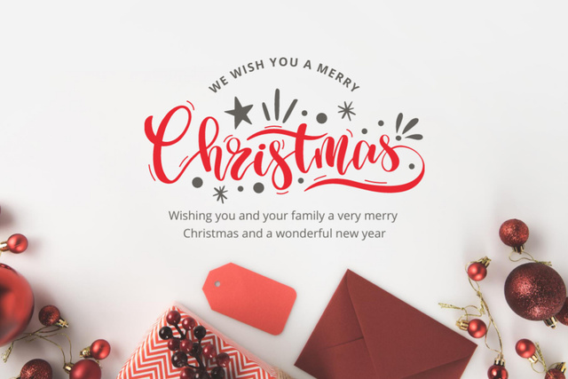 Template di design Christmas And New Year Wishes With Red Baubles Postcard 4x6in