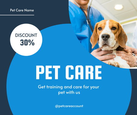 Pet Care Discount Announcement with Cute Dog Facebook Design Template