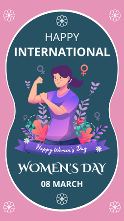 Nemzetközi Nőnap Erőteljes nő illusztrációjával Instagram Story tervezősablon