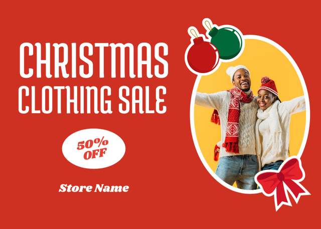 Stylish Christmas Clothing Sale Offer In Red Flyer 5x7in Horizontal Design Template