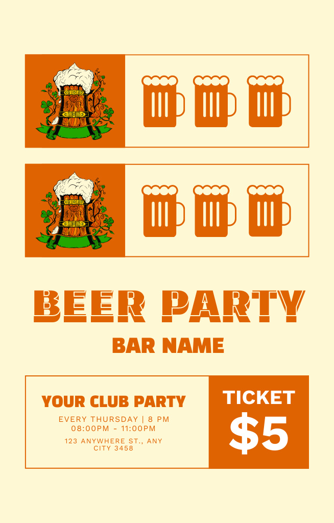 Beer Club Party Ad Invitation 4.6x7.2in Modelo de Design