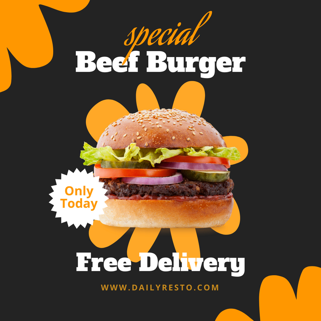 Mouthwatering Beef Burger With Free Delivery Offer Instagramデザインテンプレート