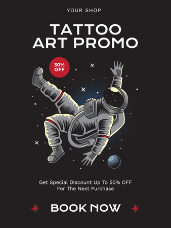 Tattoo Art Promo with Astronaut Poster US Design Template