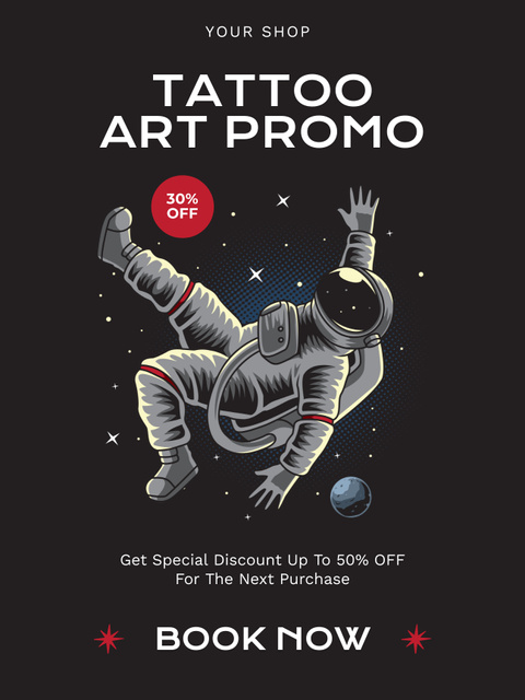 Designvorlage Tattoo Art Promo with Astronaut für Poster US