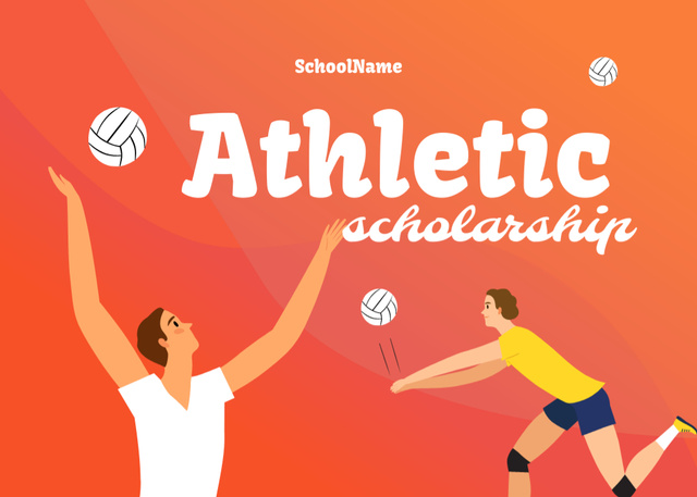 Platilla de diseño Athletic Scholarship Announcement In School With Voleyball Players Postcard 5x7in