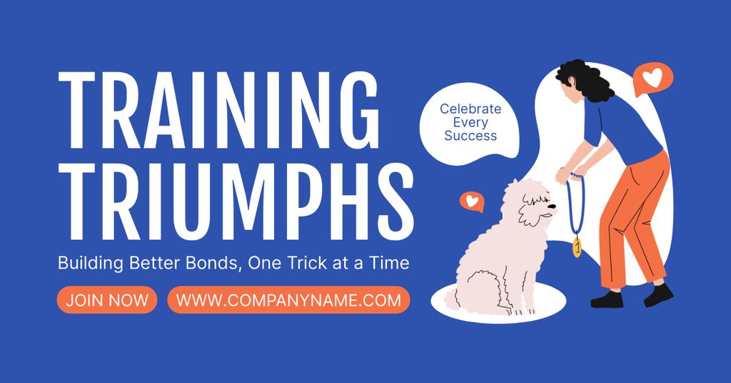 Ontwerpsjabloon van Facebook AD van Dog Training Services Notice on Blue