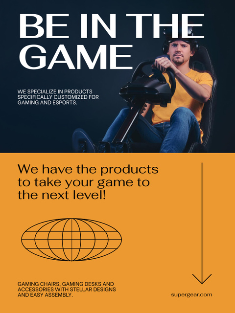 Gaming Gear Ad with Gamer Poster US Design Template
