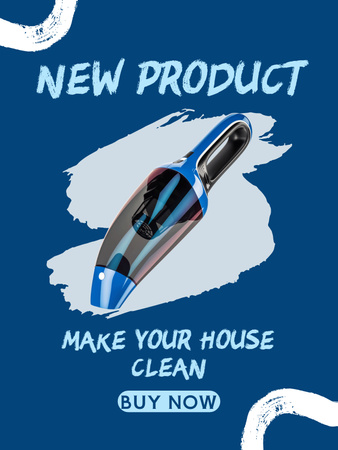 Portable Handheld Vacuum Cleaner Blue Poster US Design Template