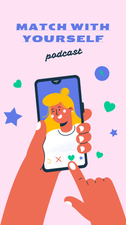 Podcast Topic Announcement with Woman on Phone Screen Instagram Story Design Template