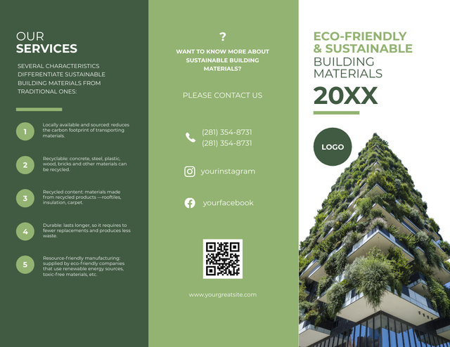 Eco-Friendly Building Materials Advertising Brochure 8.5x11in Design Template