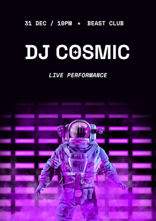 Party Announcement with Astronaut in Neon Light Flyer A7 Design Template