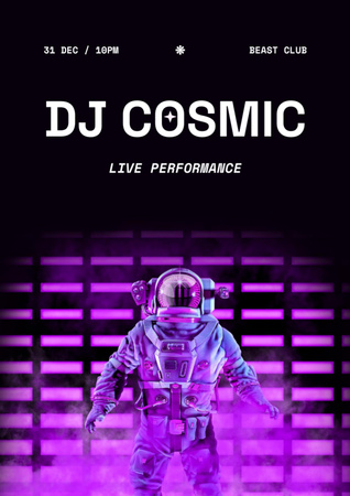 Party Announcement with Astronaut in Neon Light Flyer A4 Design Template