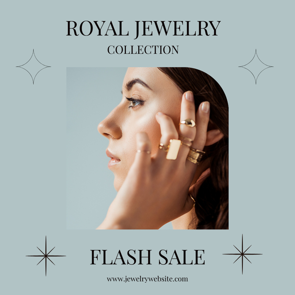 Royal Jewellery Sale Ad with Woman Wearing Luxury Rings Instagram Tasarım Şablonu