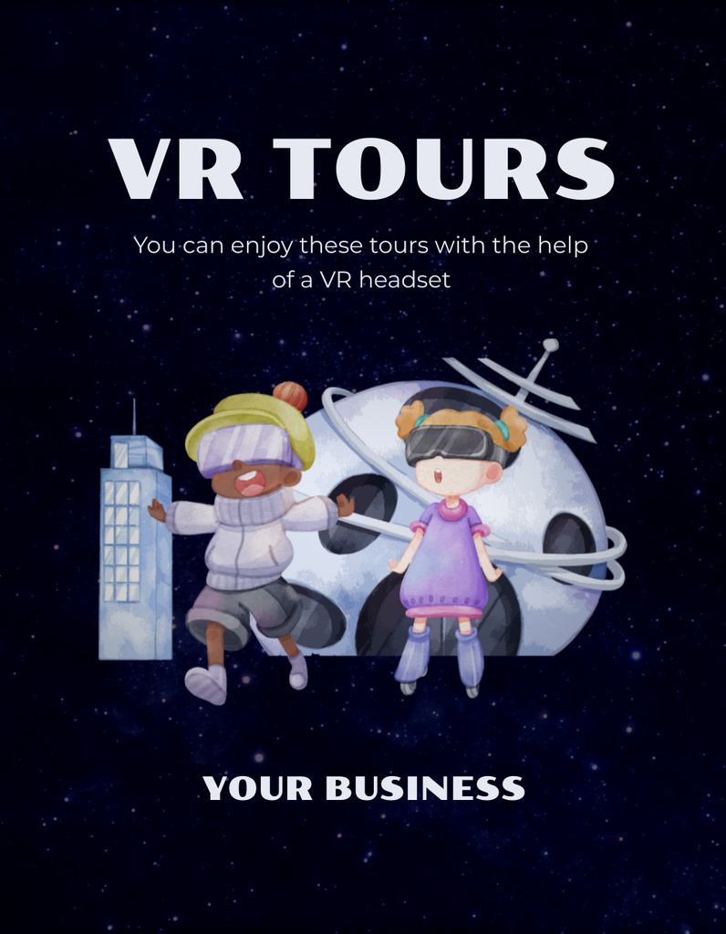Virtual Tours Offer with Cosmonauts T-Shirt Design Template