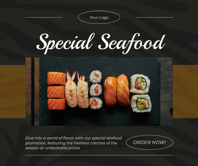 Template di design Special Seafood Offer with Sushi Facebook