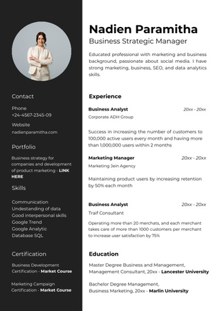 Business Strategic Manager Skills and Experience Resume Design Template