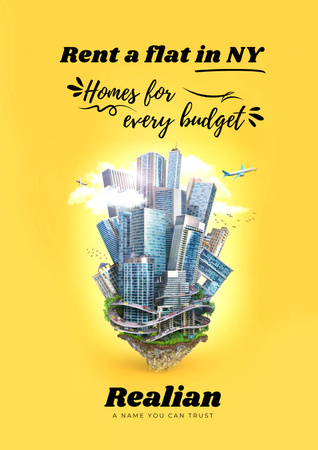 Real Estate Ad with Illustration of Skyscrapers Poster Tasarım Şablonu