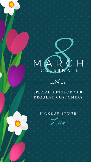 8 March Greeting Tulips and Narcissus Border Instagram Video Story Design Template