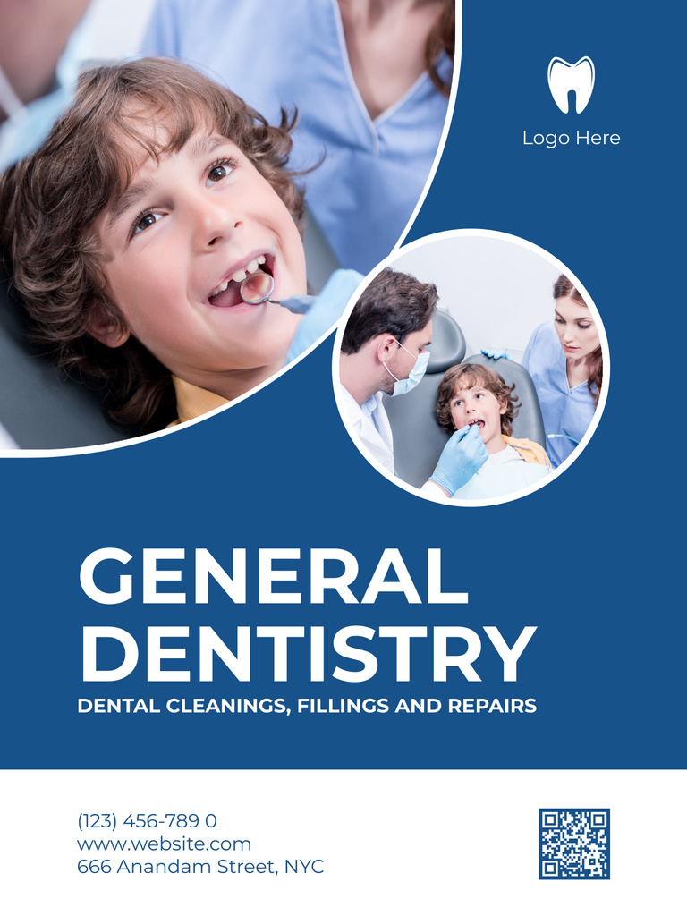 Kid on Dental Checkup Poster US Design Template