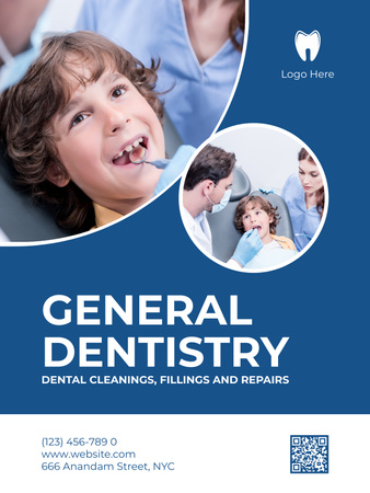 Kid on Dental Checkup Poster US Design Template
