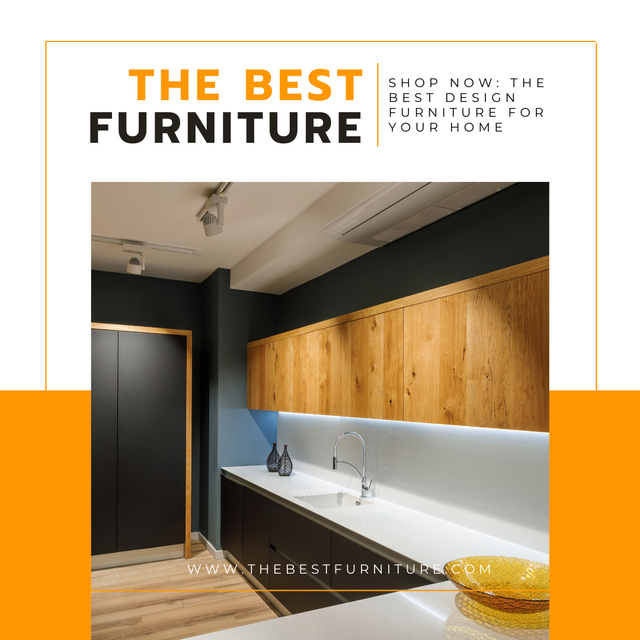 Furniture Ad with Stylish Wooden Kitchen Instagramデザインテンプレート