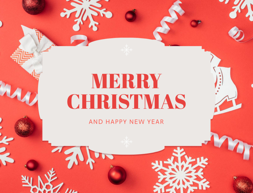 Ontwerpsjabloon van Postcard 4.2x5.5in van Christmas And New Year Greetings With Paper Decorations